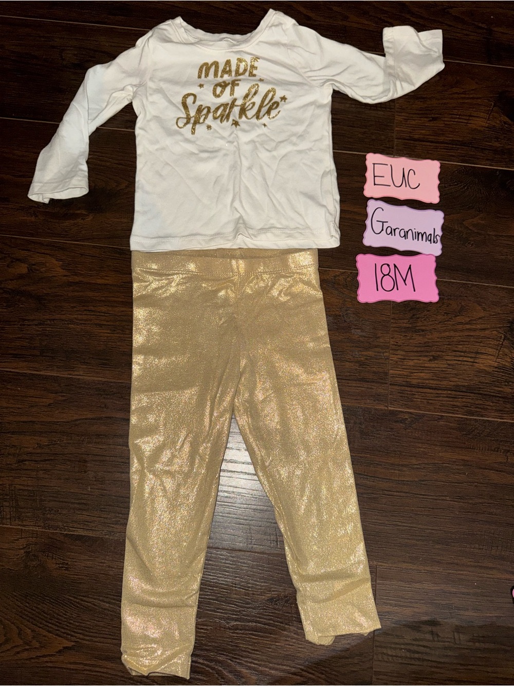 White "Made of Sparkle" Top with Gold Shimmer Leggings